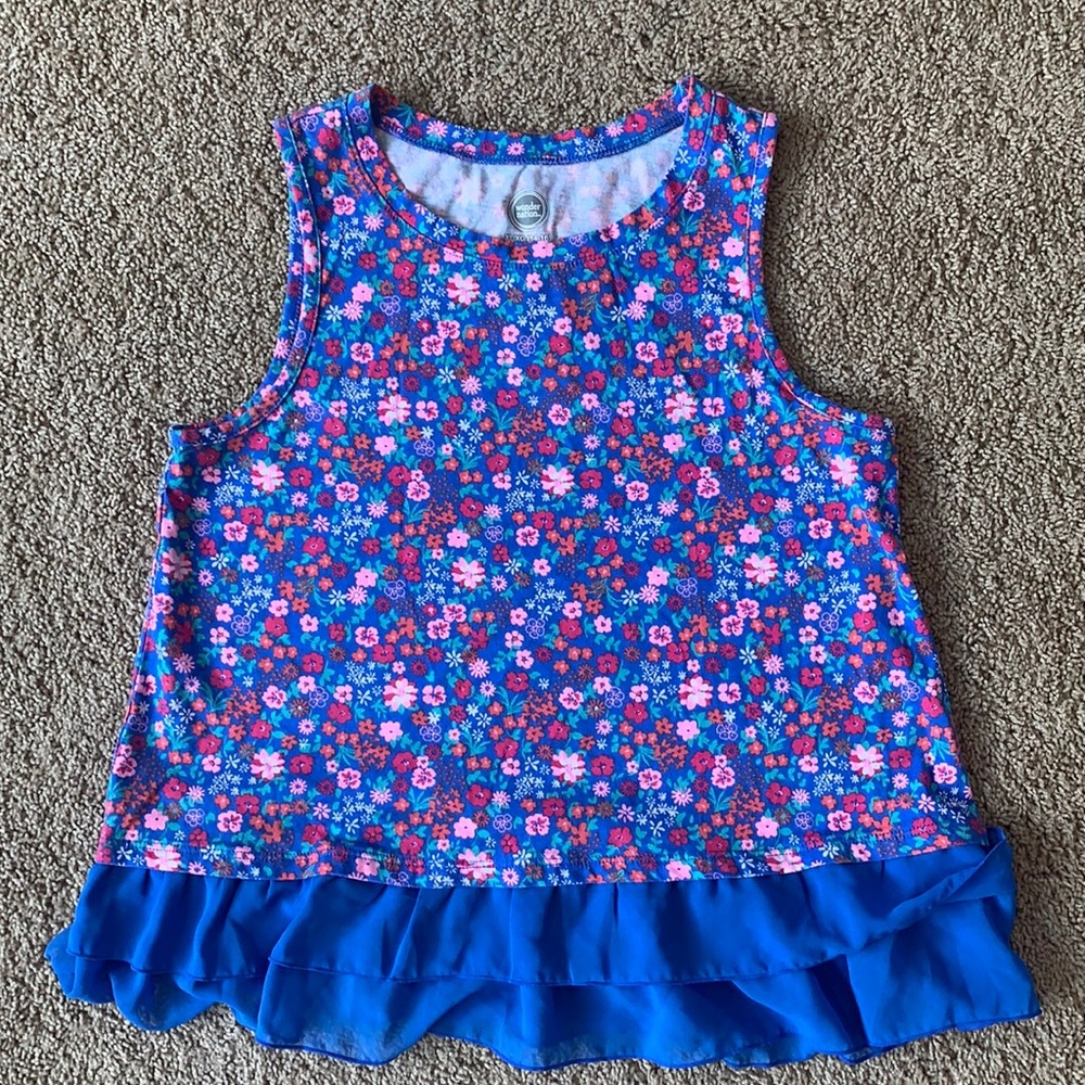 Girls size 14-16 floral tank with ruffle hem